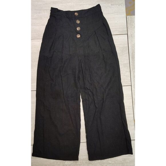 Love Richie High Waisted Button up Linen Blend Pants W Pockets Cropped Trouser S - Picture 1 of 15